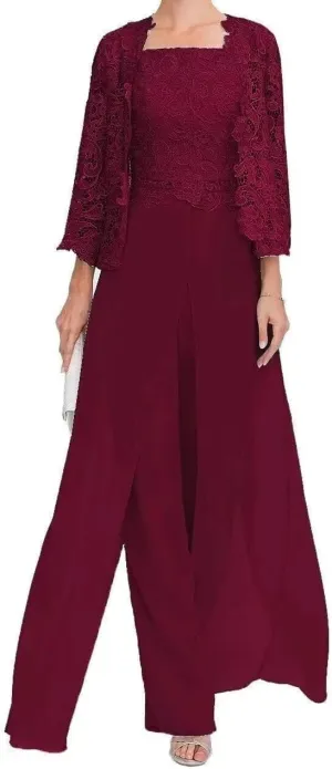 3 Pieces Mother of The Bride Pants Suits Formal Outfit for Womens Pantsuits Grandmother of The Bride Dresses