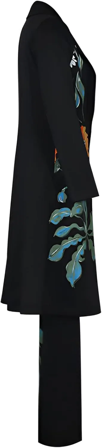 3pcs Women's Elegant Printed Suits Long Sleeve Overcoat & Tube Top & Wide Leg Pants Set for Business Wedding Party