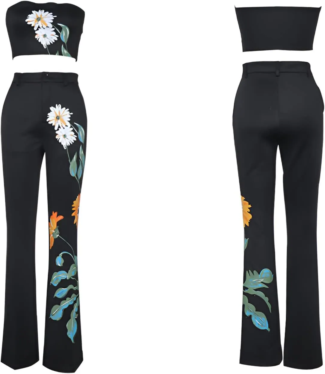 3pcs Women's Elegant Printed Suits Long Sleeve Overcoat & Tube Top & Wide Leg Pants Set for Business Wedding Party