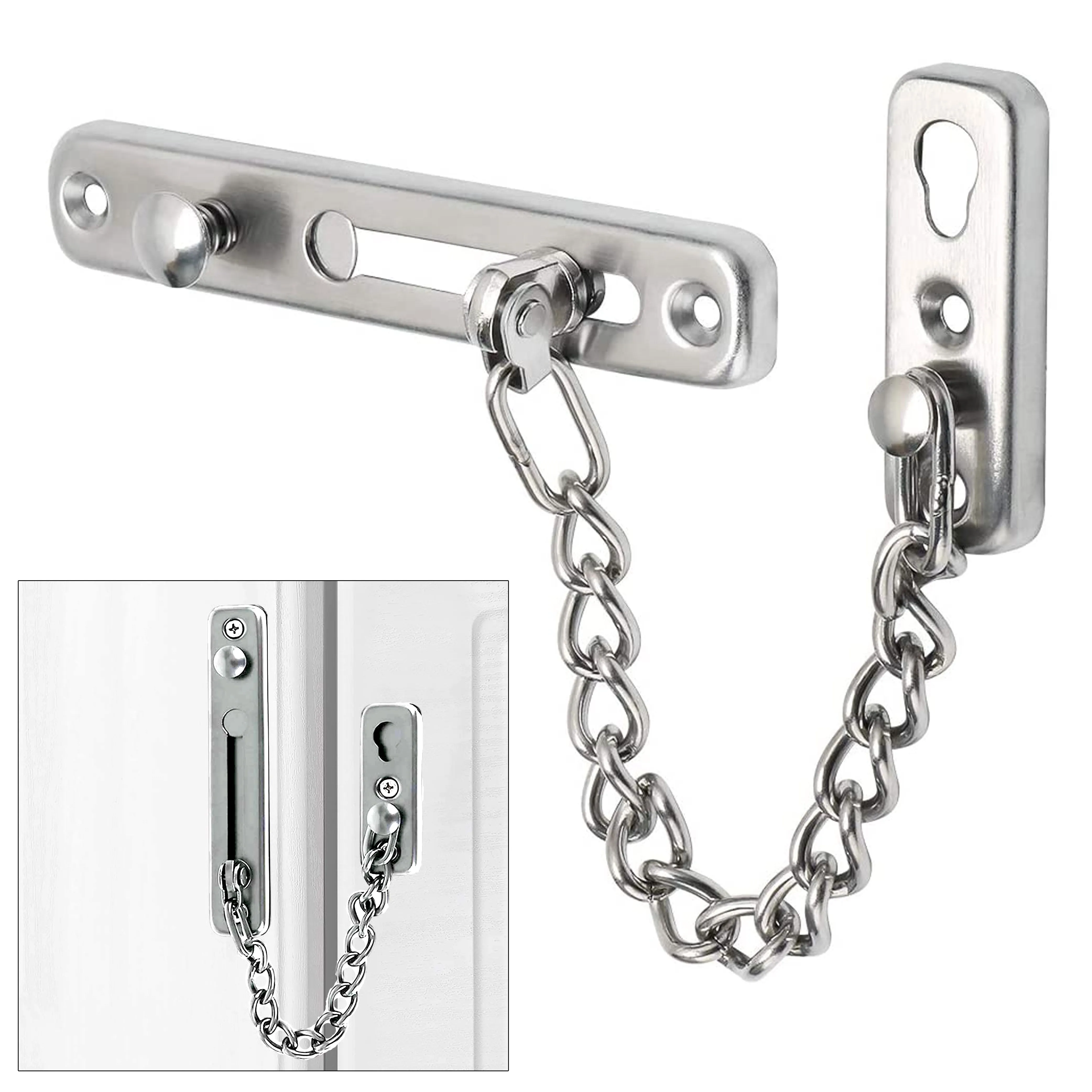 4 Pc Silver Door Guard Chain Bolt Latch Slide Lock Home Security Steel Hardware