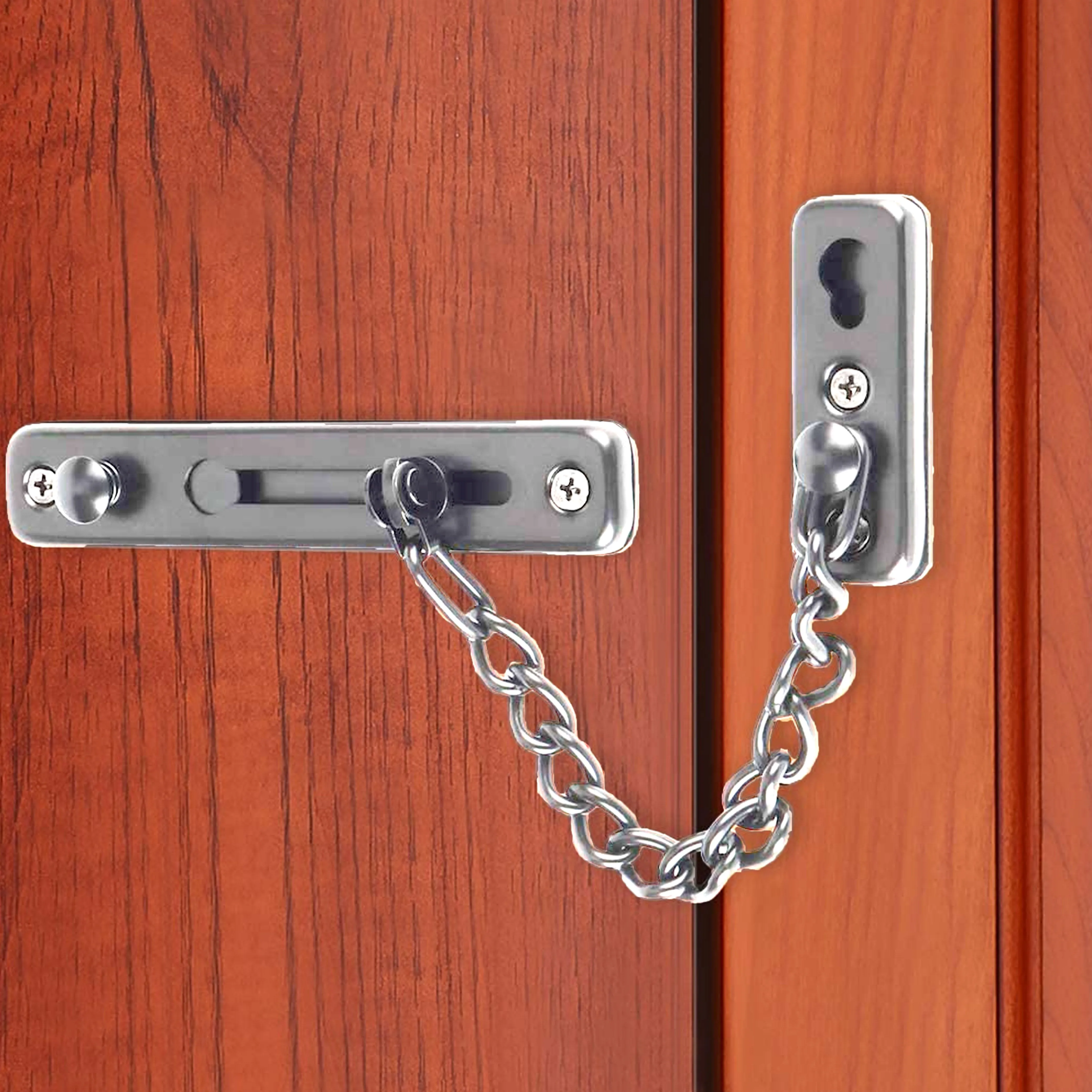 4 Pc Silver Door Guard Chain Bolt Latch Slide Lock Home Security Steel Hardware