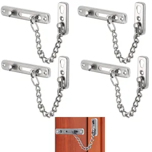 4 Pc Silver Door Guard Chain Bolt Latch Slide Lock Home Security Steel Hardware