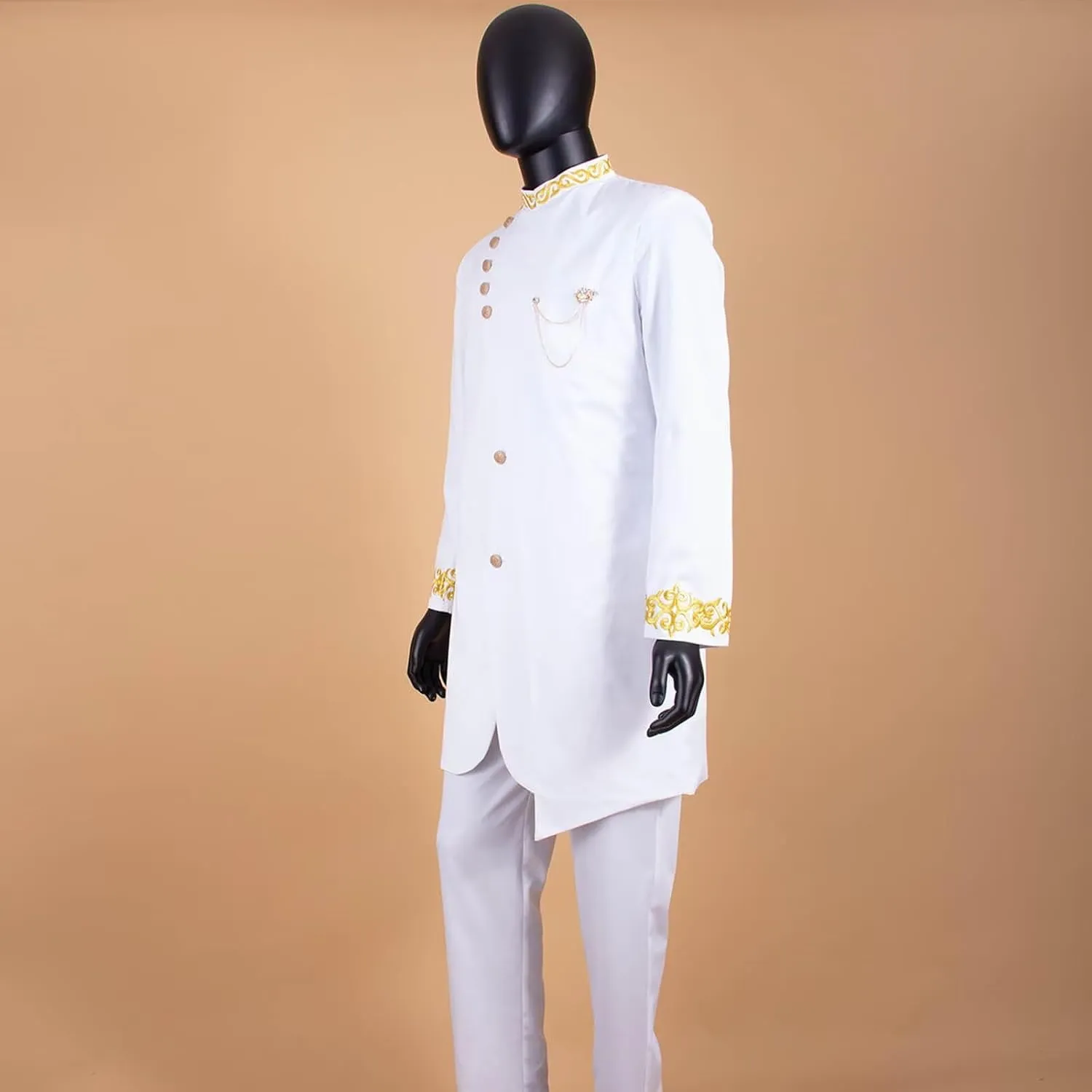African Suits for Men Slim Fit 2 Piece Suits Formal Wedding Prom Suit Embroidery Chain Blazer Pants Set