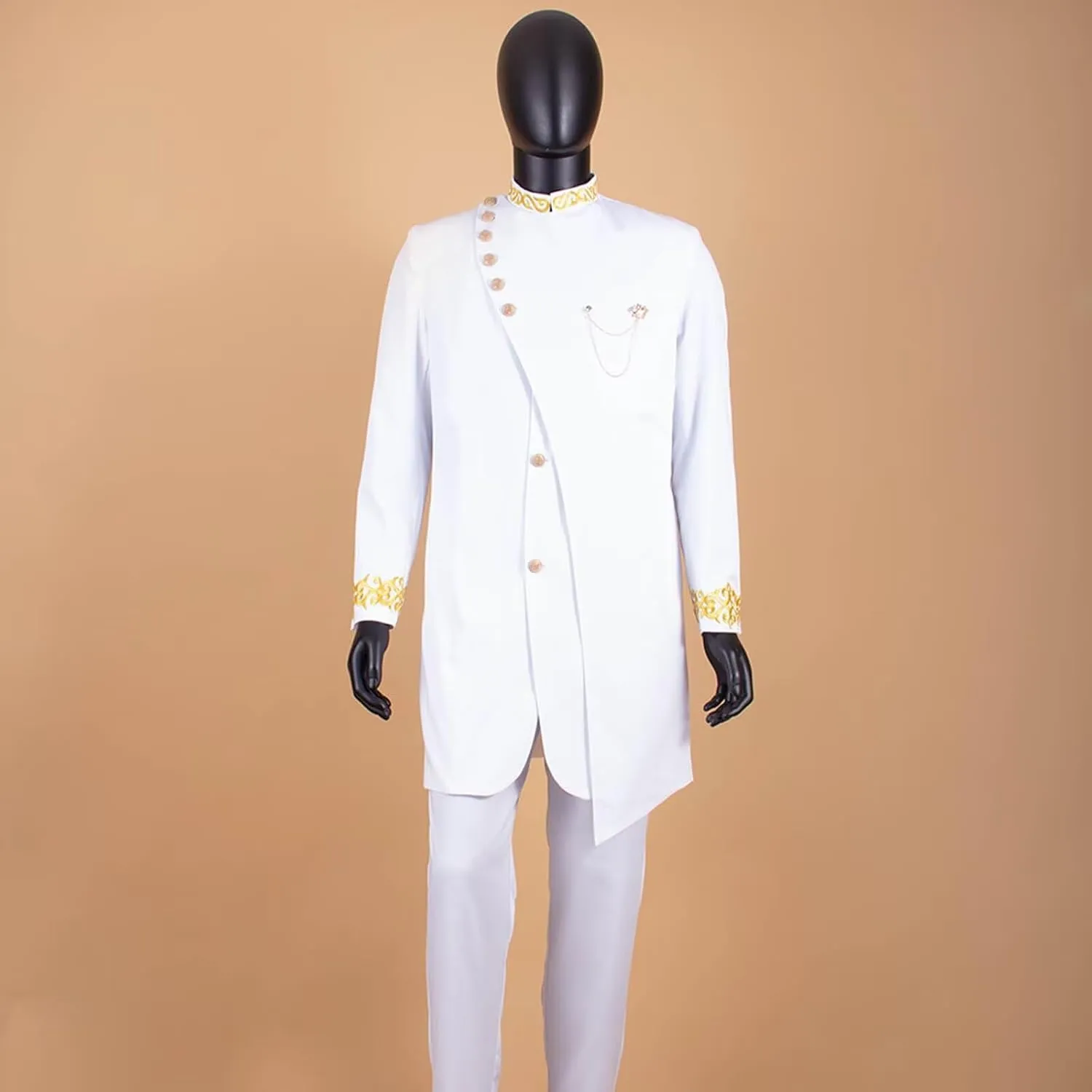 African Suits for Men Slim Fit 2 Piece Suits Formal Wedding Prom Suit Embroidery Chain Blazer Pants Set