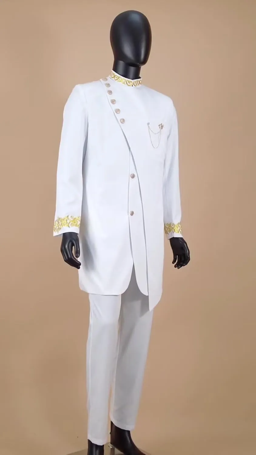 African Suits for Men Slim Fit 2 Piece Suits Formal Wedding Prom Suit Embroidery Chain Blazer Pants Set