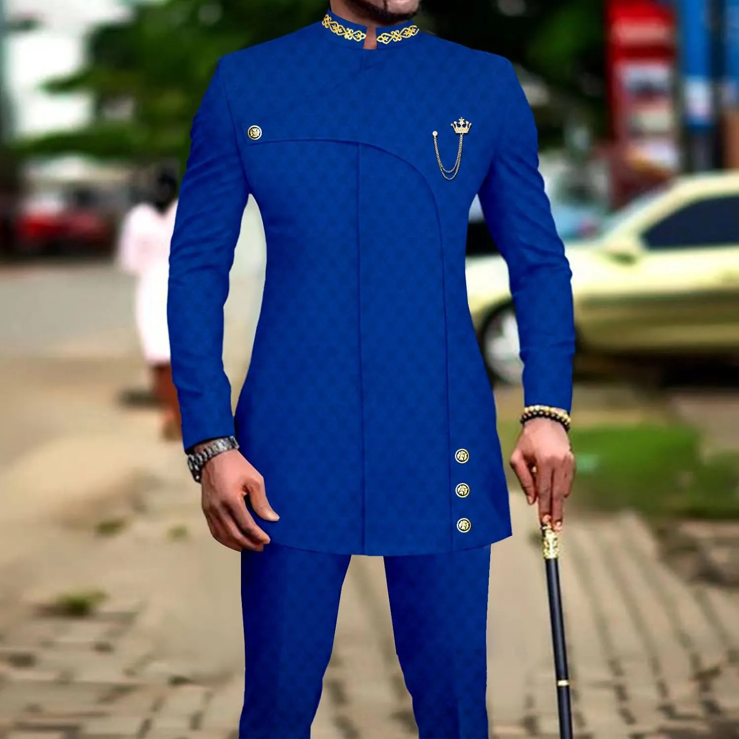 African Suits for Men Slim Fit Formal Blazer Pants 2 Piece Set Designed Wedding Dashiki Outfits