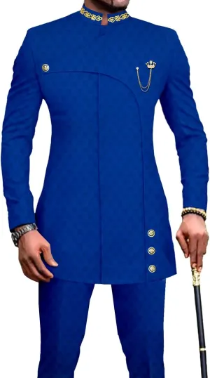 African Suits for Men Slim Fit Formal Blazer Pants 2 Piece Set Designed Wedding Dashiki Outfits