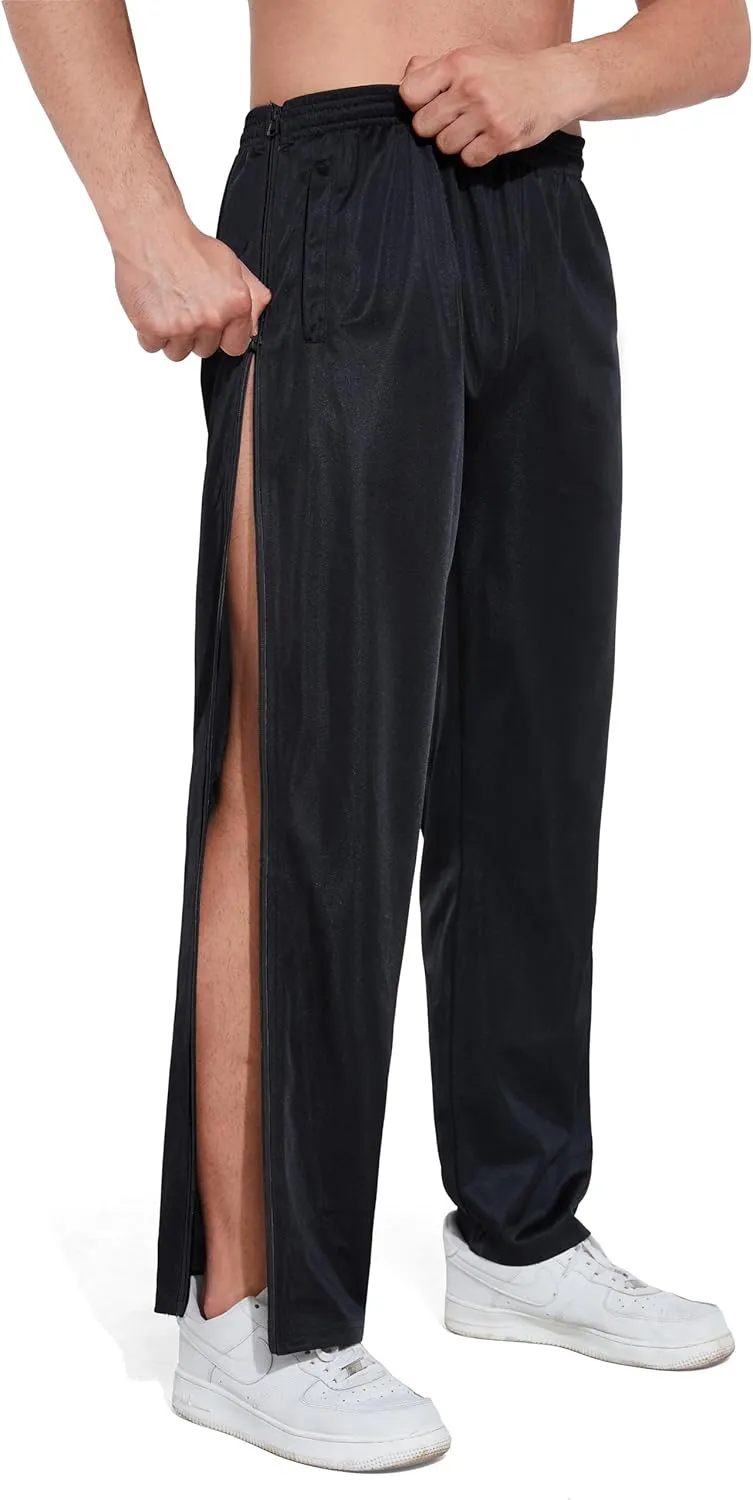 AIFARLD Tear Away Pants for Men Side Zippers Mens Sweatpants with Pockets for Basketball Knee/Leg Post-Surgery