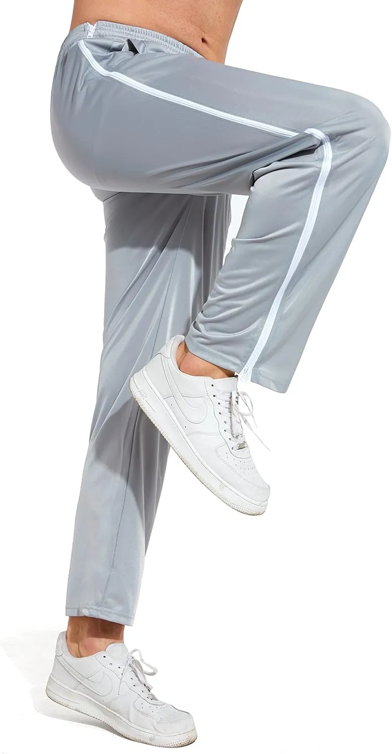 AIFARLD Tear Away Pants for Men Side Zippers Mens Sweatpants with Pockets for Basketball Knee/Leg Post-Surgery