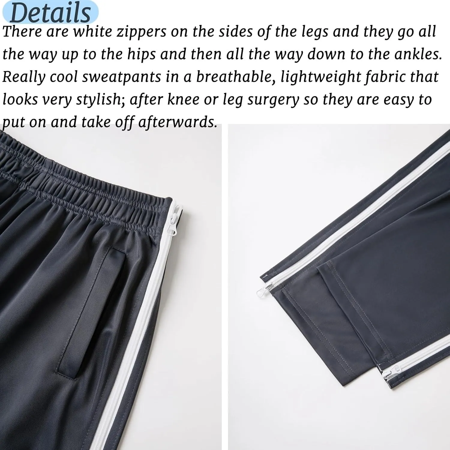 AIFARLD Tear Away Pants for Men Side Zippers Mens Sweatpants with Pockets for Basketball Knee/Leg Post-Surgery
