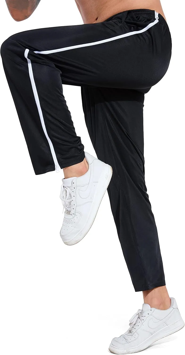 AIFARLD Tear Away Pants for Men Side Zippers Mens Sweatpants with Pockets for Basketball Knee/Leg Post-Surgery