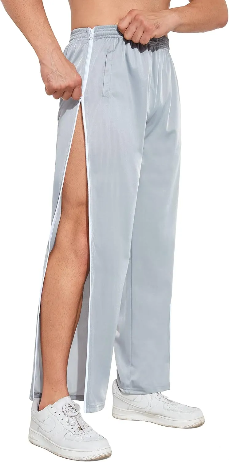 AIFARLD Tear Away Pants for Men Side Zippers Mens Sweatpants with Pockets for Basketball Knee/Leg Post-Surgery