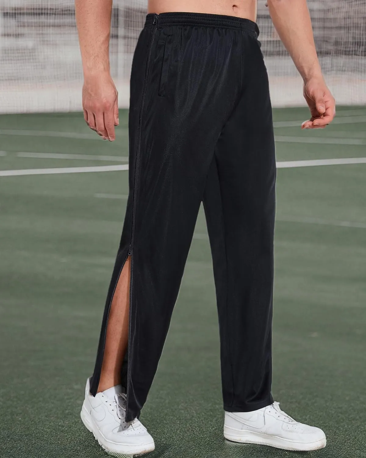 AIFARLD Tear Away Pants for Men Side Zippers Mens Sweatpants with Pockets for Basketball Knee/Leg Post-Surgery