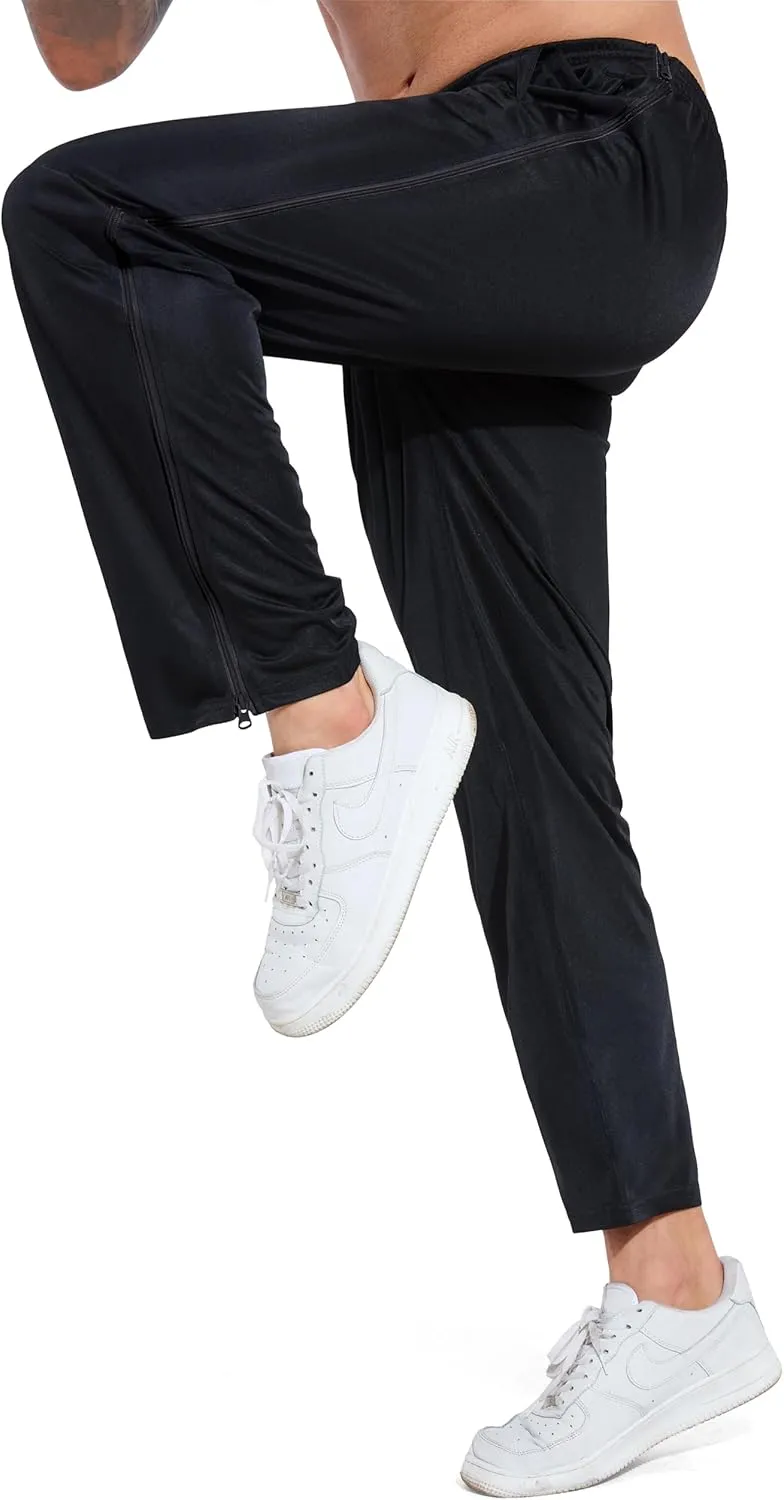 AIFARLD Tear Away Pants for Men Side Zippers Mens Sweatpants with Pockets for Basketball Knee/Leg Post-Surgery