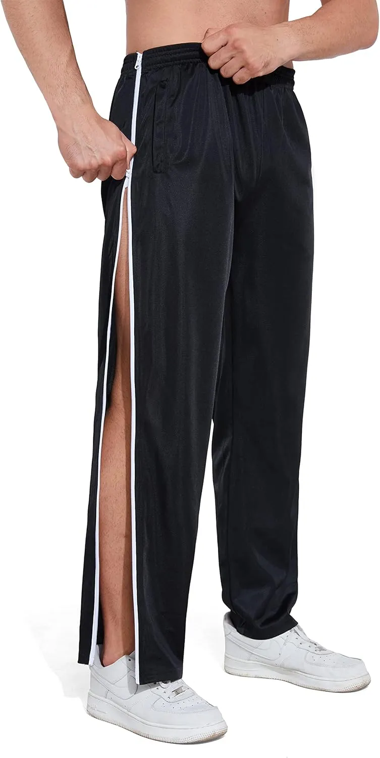 AIFARLD Tear Away Pants for Men Side Zippers Mens Sweatpants with Pockets for Basketball Knee/Leg Post-Surgery