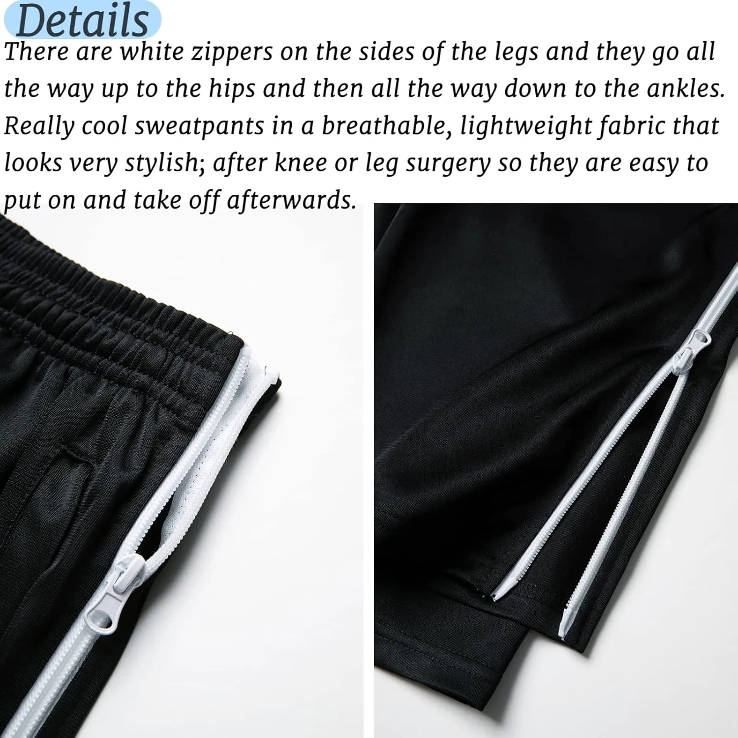 AIFARLD Tear Away Pants for Men Side Zippers Mens Sweatpants with Pockets for Basketball Knee/Leg Post-Surgery