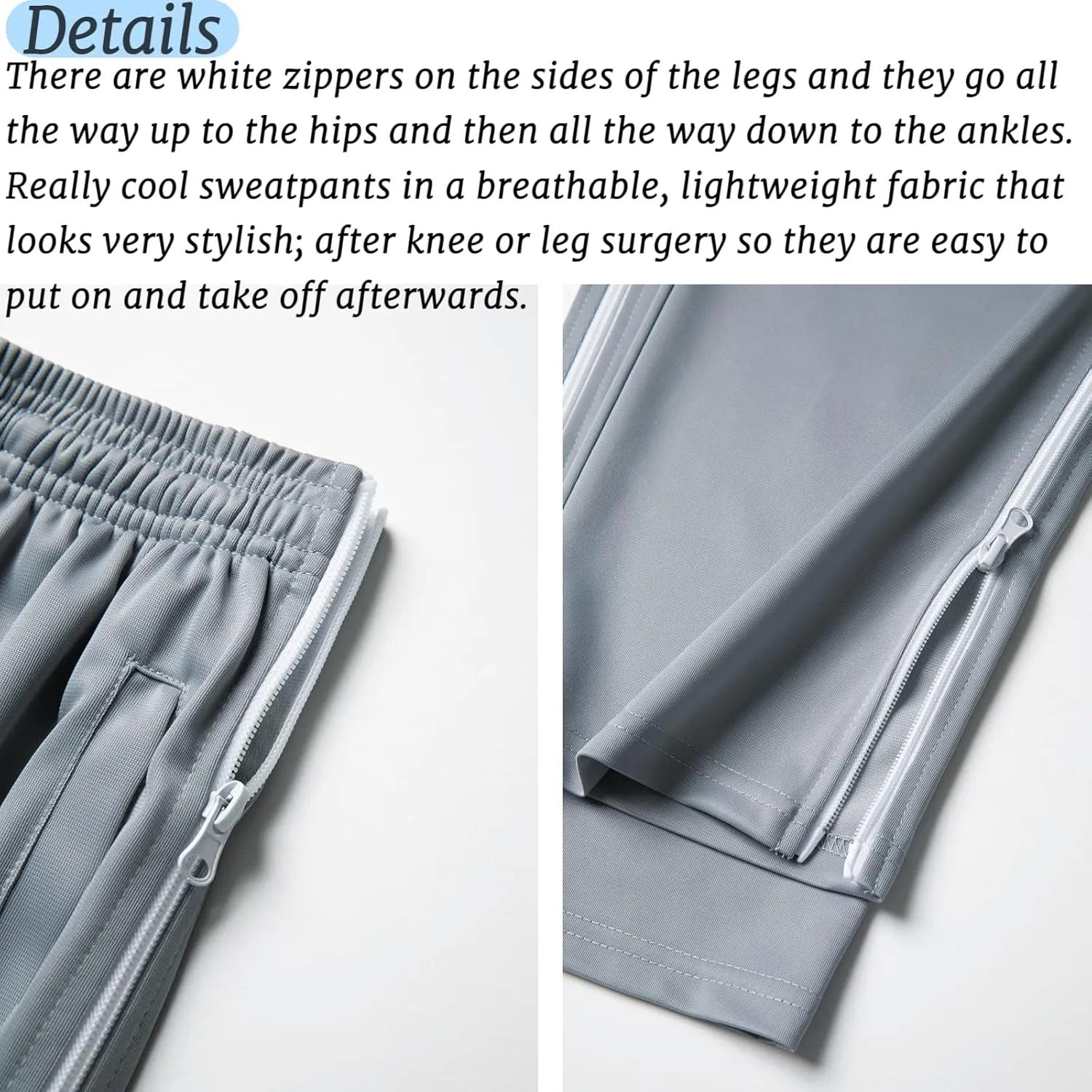 AIFARLD Tear Away Pants for Men Side Zippers Mens Sweatpants with Pockets for Basketball Knee/Leg Post-Surgery