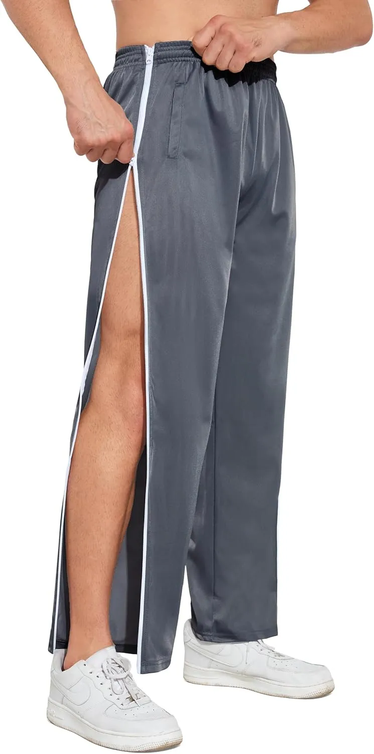 AIFARLD Tear Away Pants for Men Side Zippers Mens Sweatpants with Pockets for Basketball Knee/Leg Post-Surgery