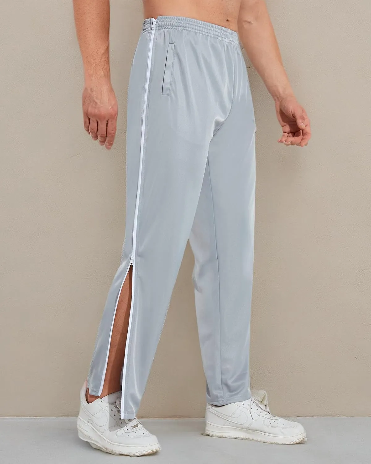 AIFARLD Tear Away Pants for Men Side Zippers Mens Sweatpants with Pockets for Basketball Knee/Leg Post-Surgery