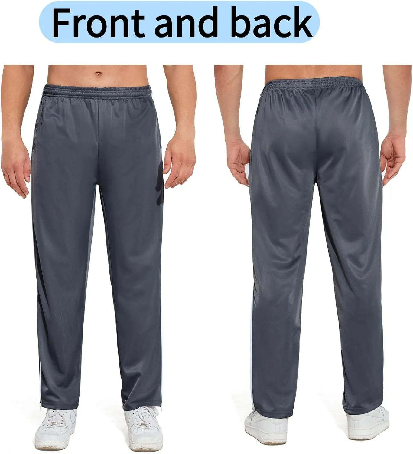 AIFARLD Tear Away Pants for Men Side Zippers Mens Sweatpants with Pockets for Basketball Knee/Leg Post-Surgery
