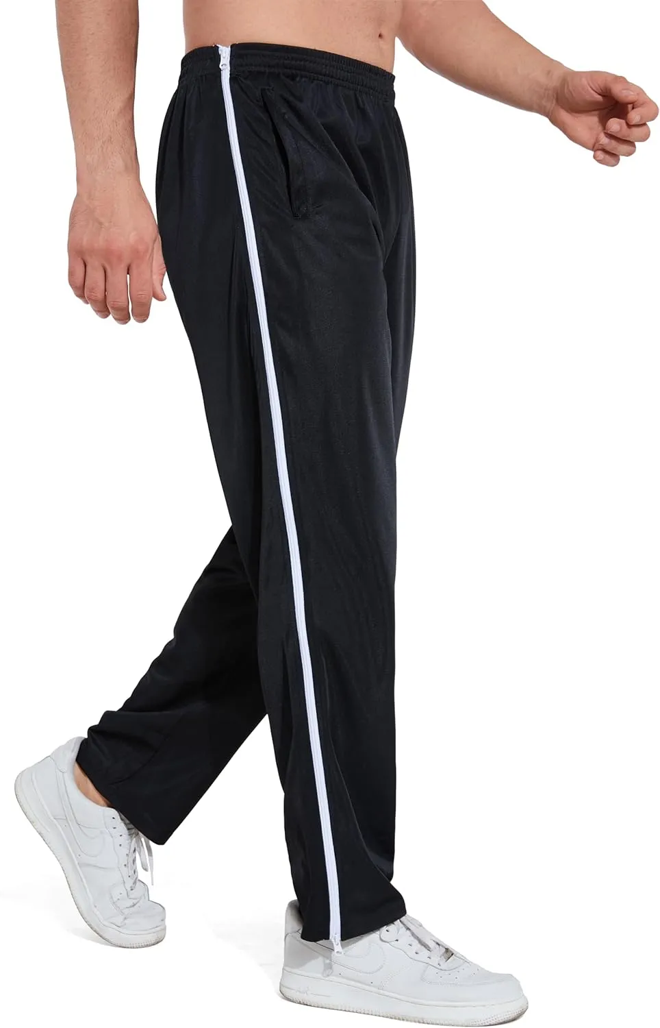 AIFARLD Tear Away Pants for Men Side Zippers Mens Sweatpants with Pockets for Basketball Knee/Leg Post-Surgery