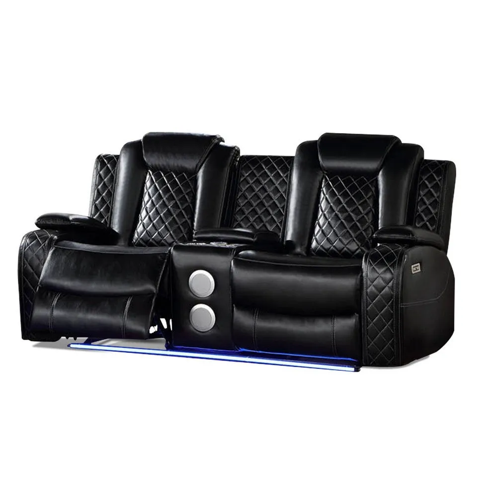 Aile 73 Inch Power Recliner Loveseat, Bluetooth Speaker, Black Faux Leather By Casagear Home