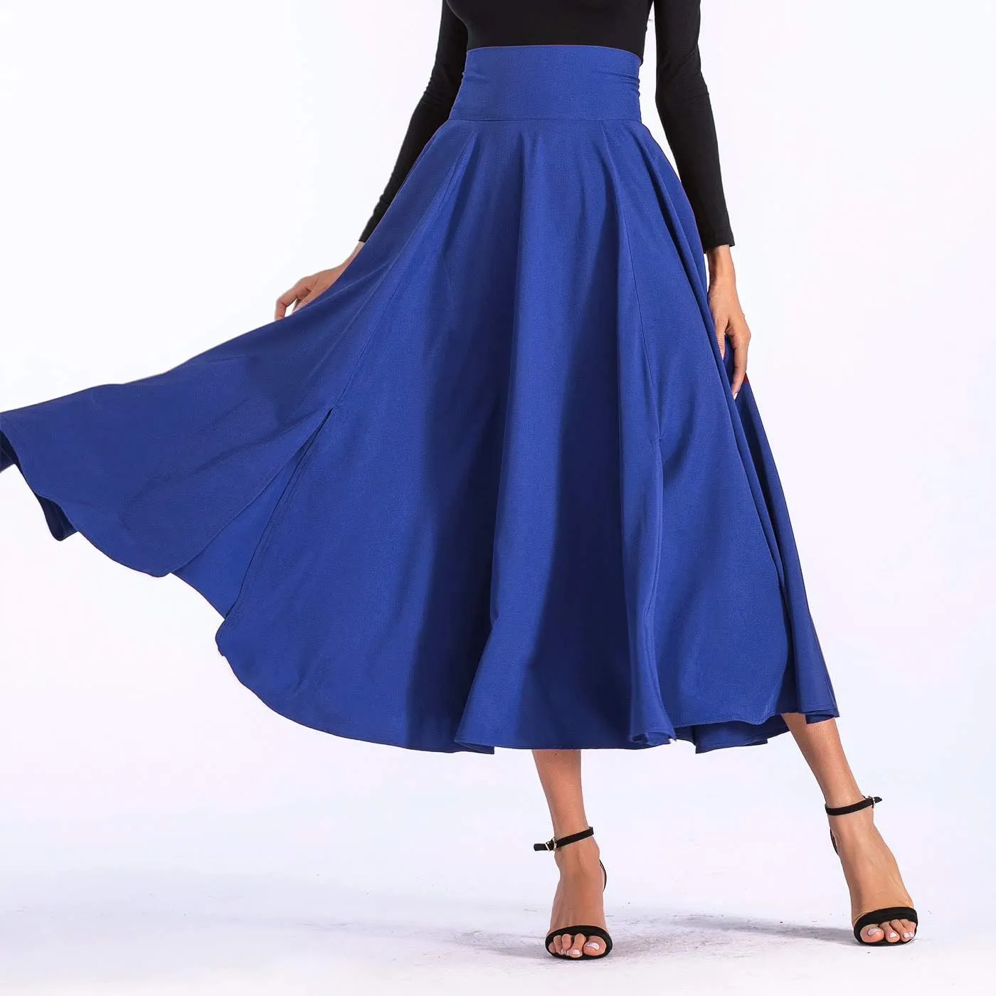 Aivtalk Women High Waist Long Skirt with Slit Pockets Bow Tie Pleated Maxi Skirt