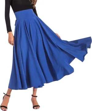 Aivtalk Women High Waist Long Skirt with Slit Pockets Bow Tie Pleated Maxi Skirt