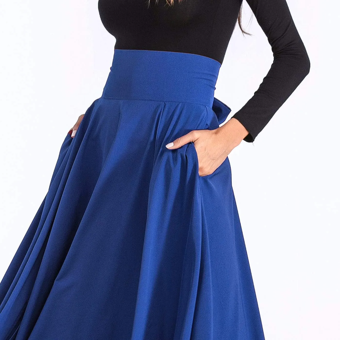 Aivtalk Women High Waist Long Skirt with Slit Pockets Bow Tie Pleated Maxi Skirt