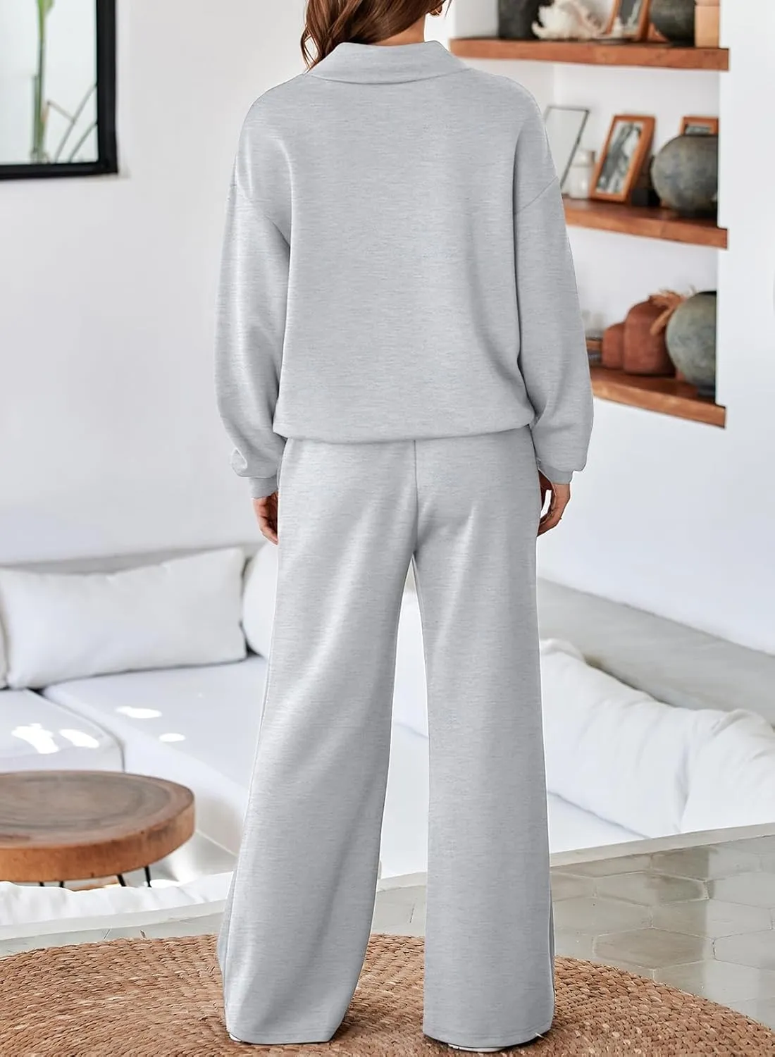 Aleumdr Women's 2 Piece Outfits Lounge Set Mock Neck Long Sleeve Sweatshirt With Wide Leg Pants Sweatsuit Fall 2025