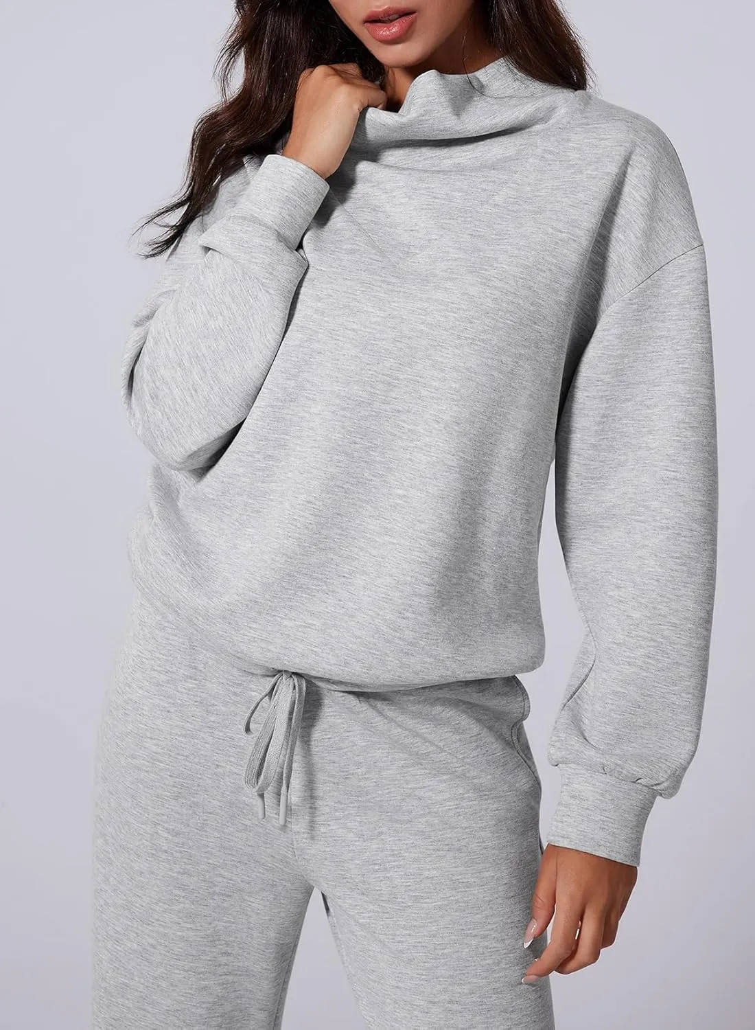Aleumdr Women's 2 Piece Outfits Lounge Set Mock Neck Long Sleeve Sweatshirt With Wide Leg Pants Sweatsuit Fall 2025