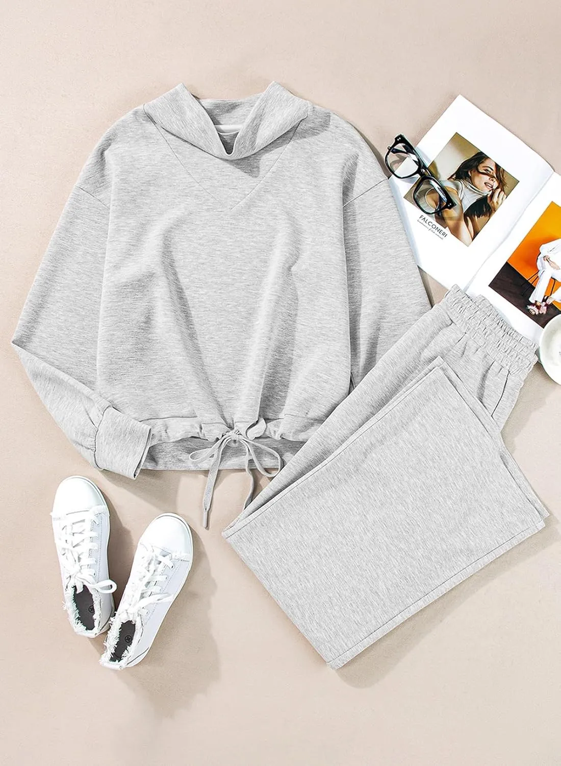 Aleumdr Women's 2 Piece Outfits Lounge Set Mock Neck Long Sleeve Sweatshirt With Wide Leg Pants Sweatsuit Fall 2025