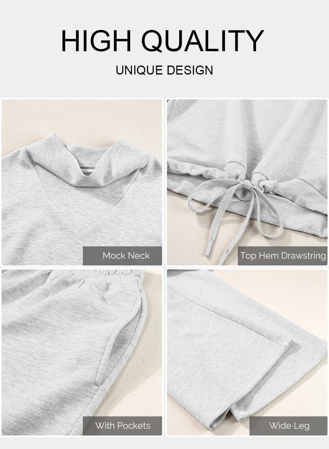 Aleumdr Women's 2 Piece Outfits Lounge Set Mock Neck Long Sleeve Sweatshirt With Wide Leg Pants Sweatsuit Fall 2025