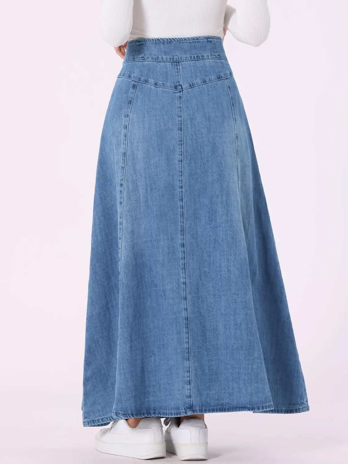 Allegra K Casual Denim Skirt for Women's High Waisted A-Line Flared Maxi Skirts