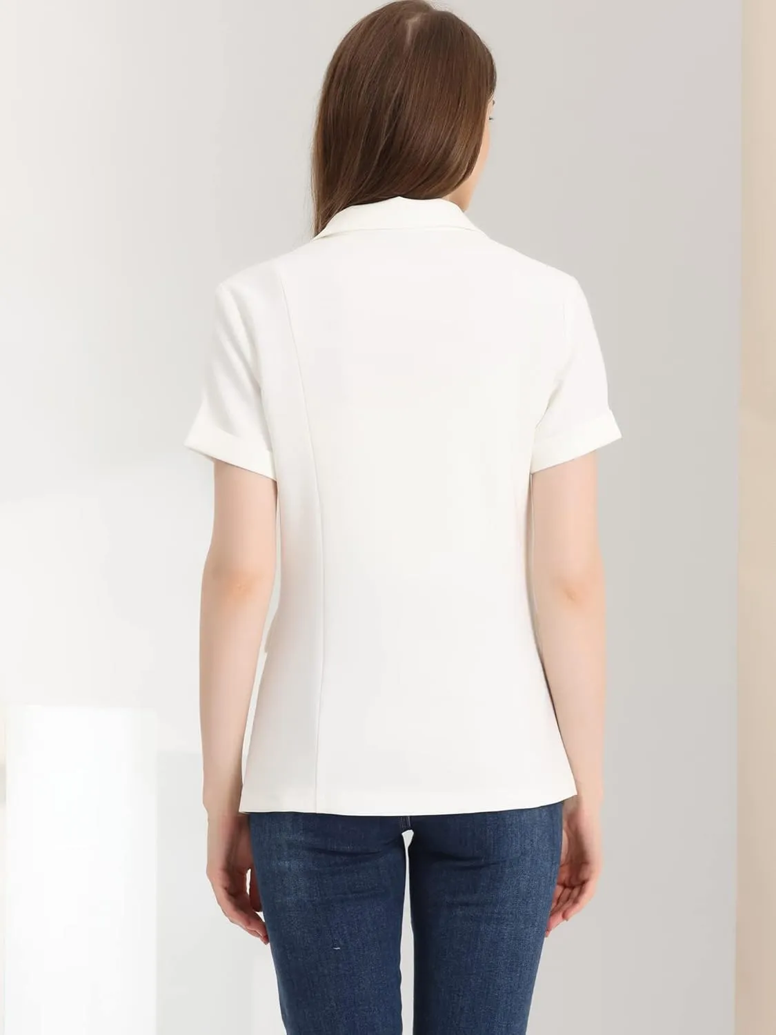 Allegra K Women's 1 Button Blazer Jacket Office Business Short Sleeve Blazer