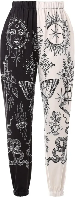 Amuver Women's Boho Hippie Harem Pants High Smocked Waist Printed Patchwork Sweatpants Yoga 90S Goth Baggy Casual Trousers
