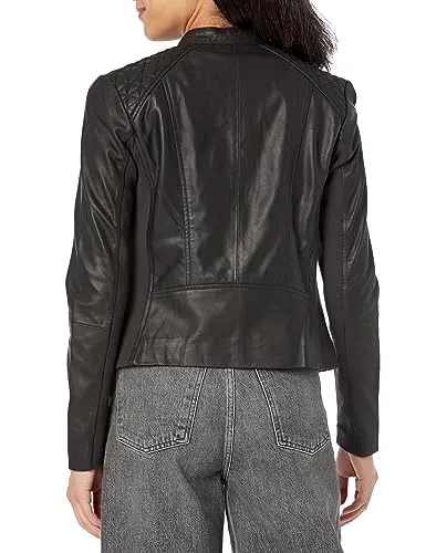 Andrew Marc Women's Slim Fitting Leather Jacket, Bordeaux, X-Small