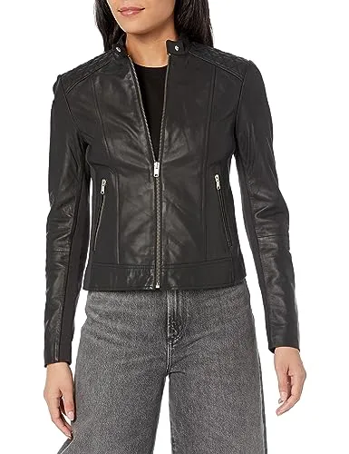 Andrew Marc Women's Slim Fitting Leather Jacket, Bordeaux, X-Small