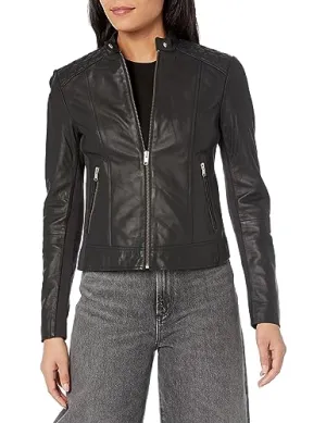 Andrew Marc Women's Slim Fitting Leather Jacket, Bordeaux, X-Small