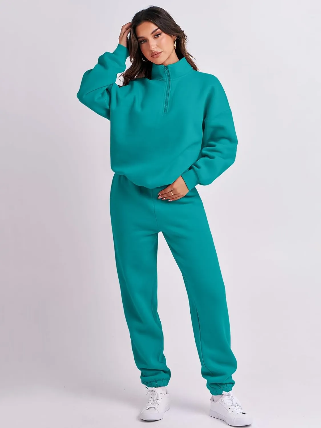 ANRABESS Women 2 Piece Outfits Sweatsuit Oversized Half Zip Sweatshirt Jogger Sweatpants Tracksuit Lounge Set 2024 Clothes