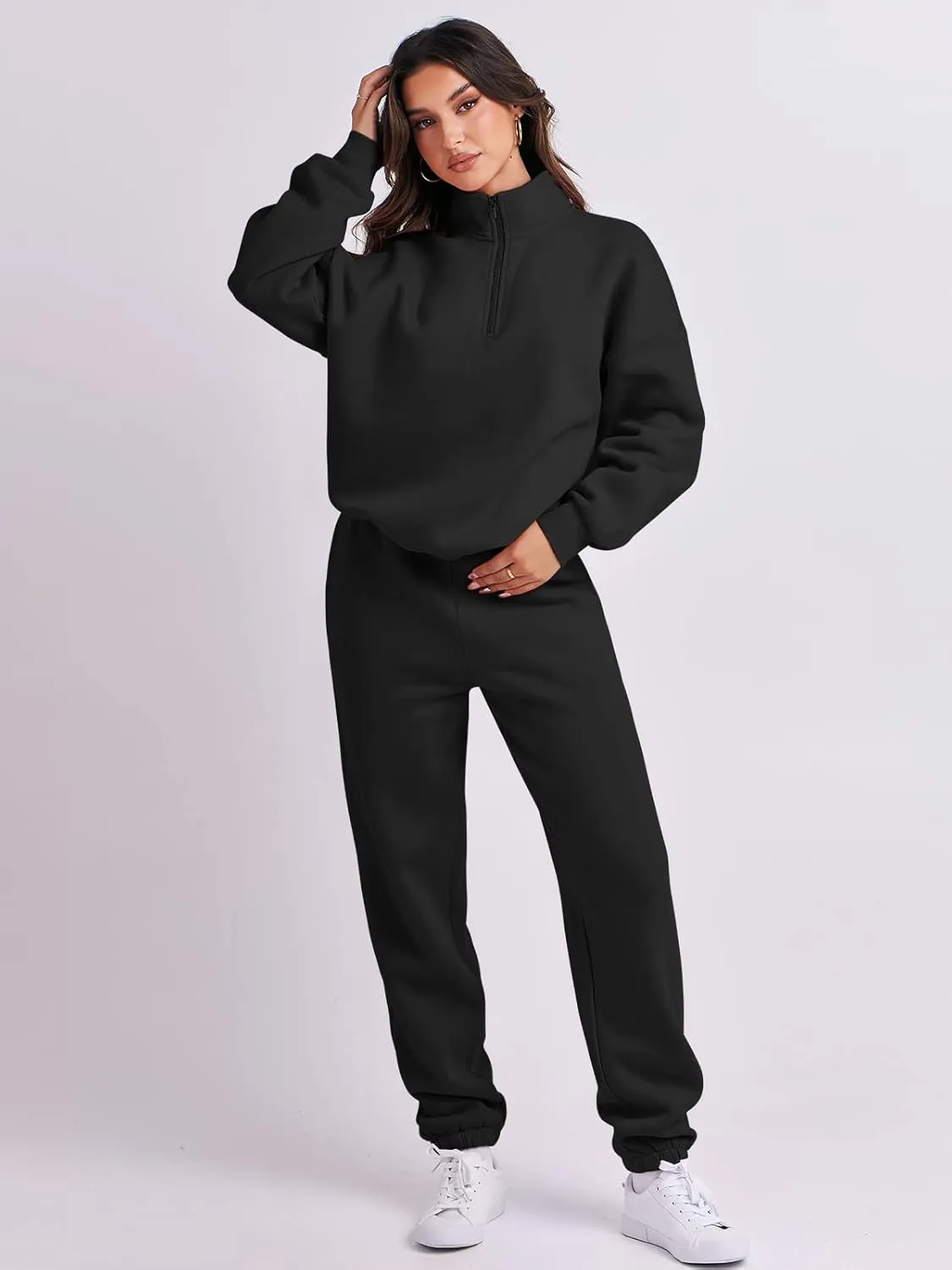 ANRABESS Women 2 Piece Outfits Sweatsuit Oversized Half Zip Sweatshirt Jogger Sweatpants Tracksuit Lounge Set 2024 Clothes