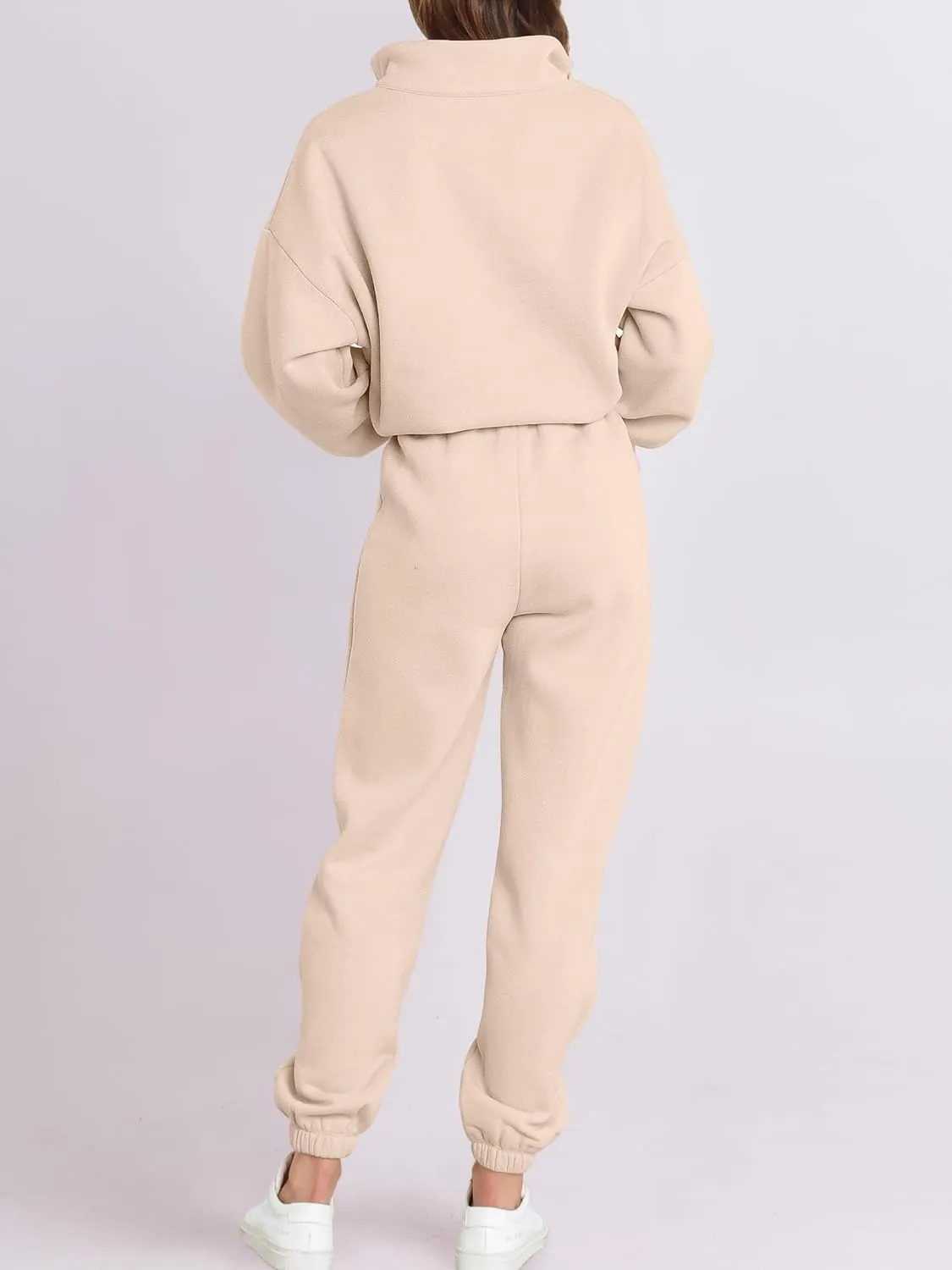 ANRABESS Women 2 Piece Outfits Sweatsuit Oversized Half Zip Sweatshirt Jogger Sweatpants Tracksuit Lounge Set 2024 Clothes