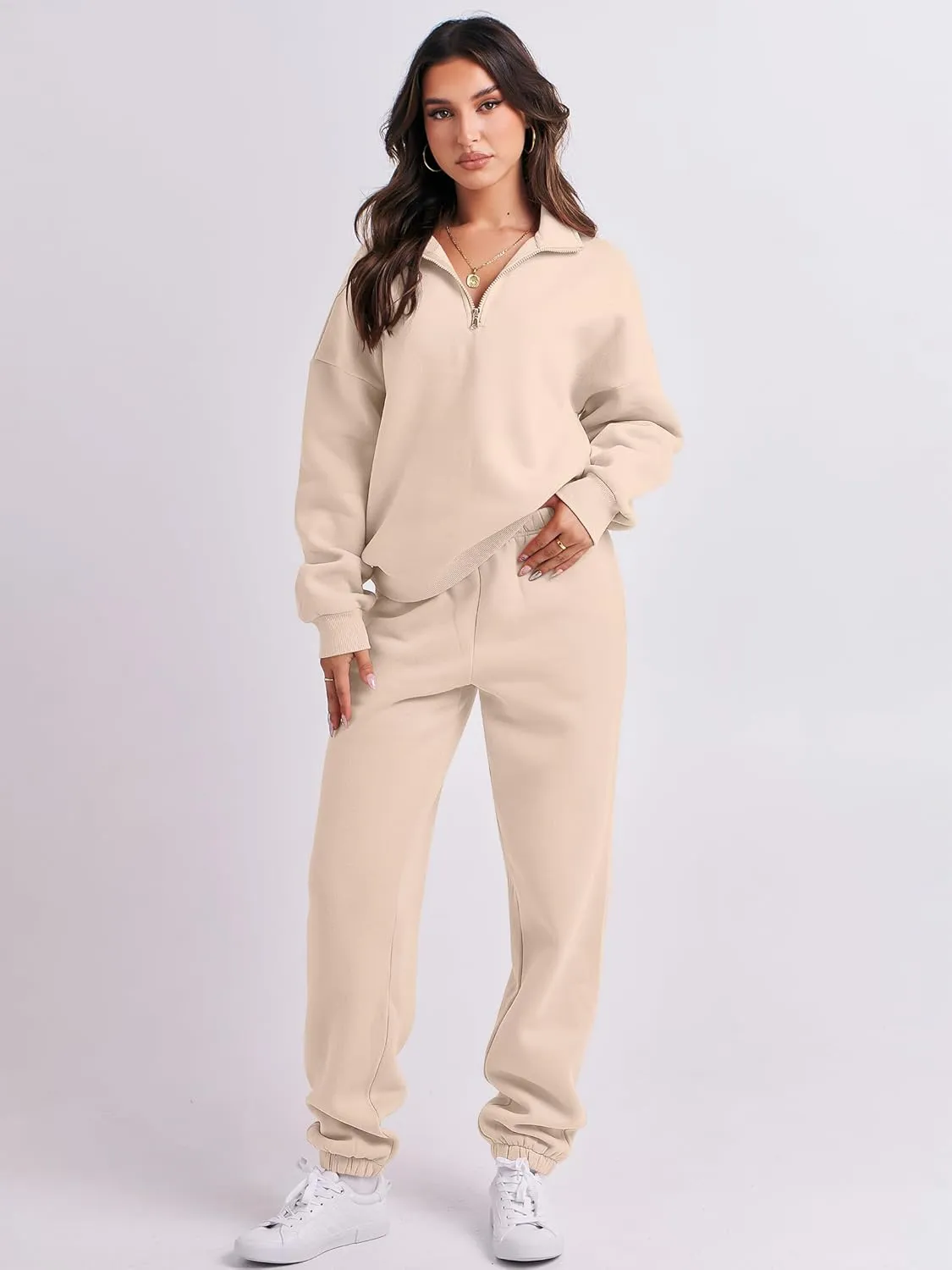 ANRABESS Women 2 Piece Outfits Sweatsuit Oversized Half Zip Sweatshirt Jogger Sweatpants Tracksuit Lounge Set 2024 Clothes