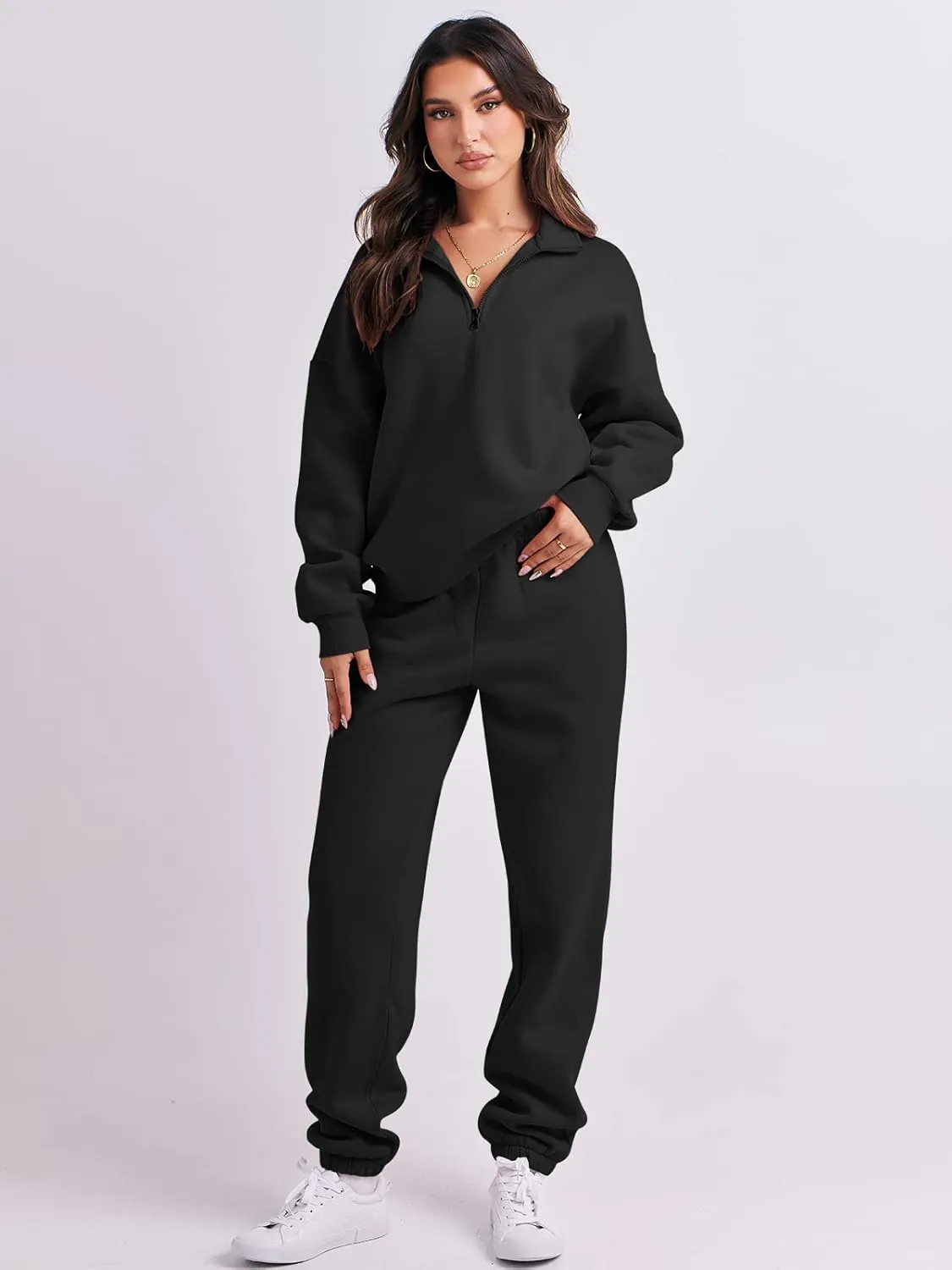 ANRABESS Women 2 Piece Outfits Sweatsuit Oversized Half Zip Sweatshirt Jogger Sweatpants Tracksuit Lounge Set 2024 Clothes