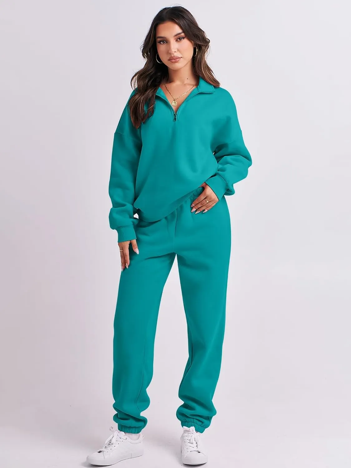 ANRABESS Women 2 Piece Outfits Sweatsuit Oversized Half Zip Sweatshirt Jogger Sweatpants Tracksuit Lounge Set 2024 Clothes