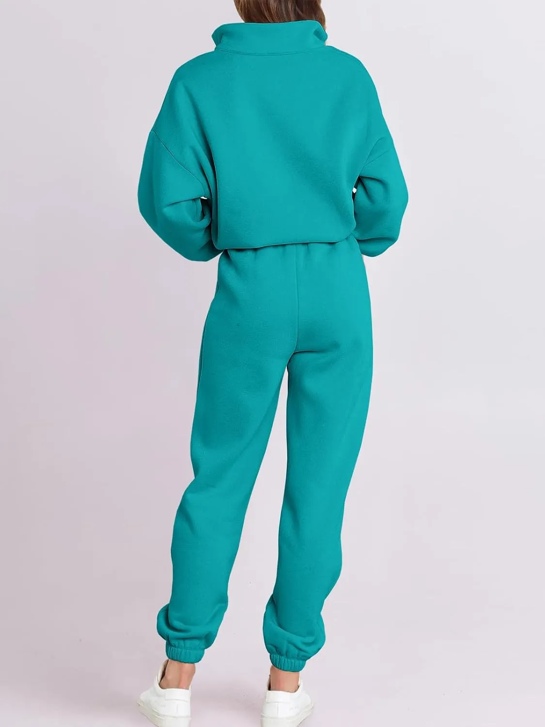 ANRABESS Women 2 Piece Outfits Sweatsuit Oversized Half Zip Sweatshirt Jogger Sweatpants Tracksuit Lounge Set 2024 Clothes