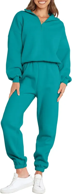 ANRABESS Women 2 Piece Outfits Sweatsuit Oversized Half Zip Sweatshirt Jogger Sweatpants Tracksuit Lounge Set 2025 Clothes