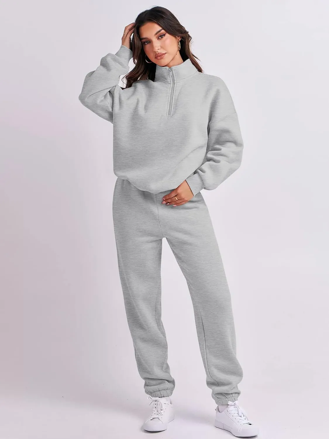 ANRABESS Women 2 Piece Outfits Sweatsuit Oversized Half Zip Sweatshirt Jogger Sweatpants Tracksuit Lounge Set 2025 Clothes