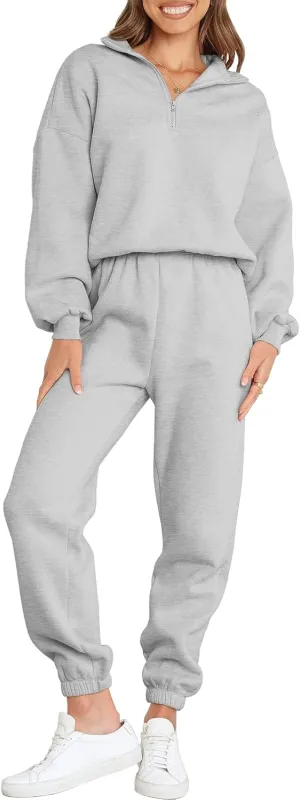 ANRABESS Women 2 Piece Outfits Sweatsuit Oversized Half Zip Sweatshirt Jogger Sweatpants Tracksuit Lounge Set 2025 Clothes