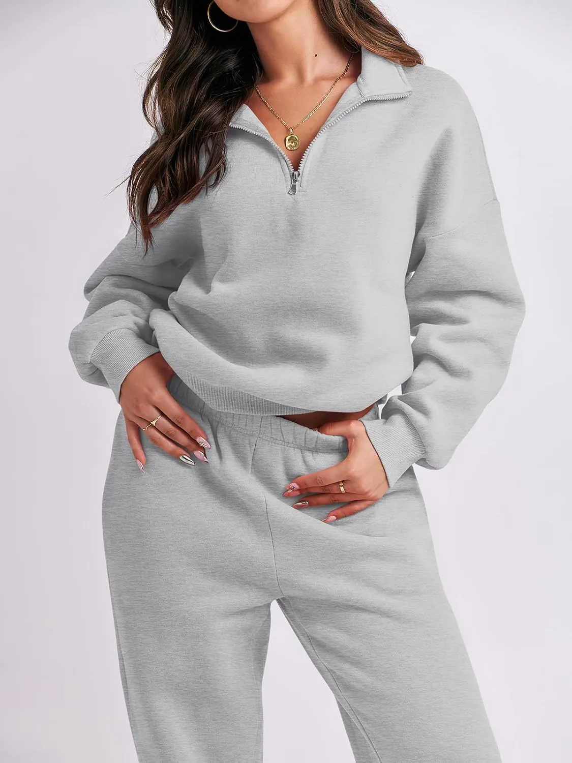 ANRABESS Women 2 Piece Outfits Sweatsuit Oversized Half Zip Sweatshirt Jogger Sweatpants Tracksuit Lounge Set 2025 Clothes